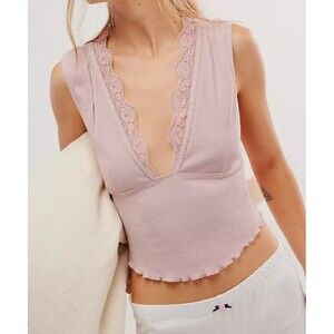 Intimately By Free People Classic Twist Brami Top Size Medium Mauve Ribbed NEW